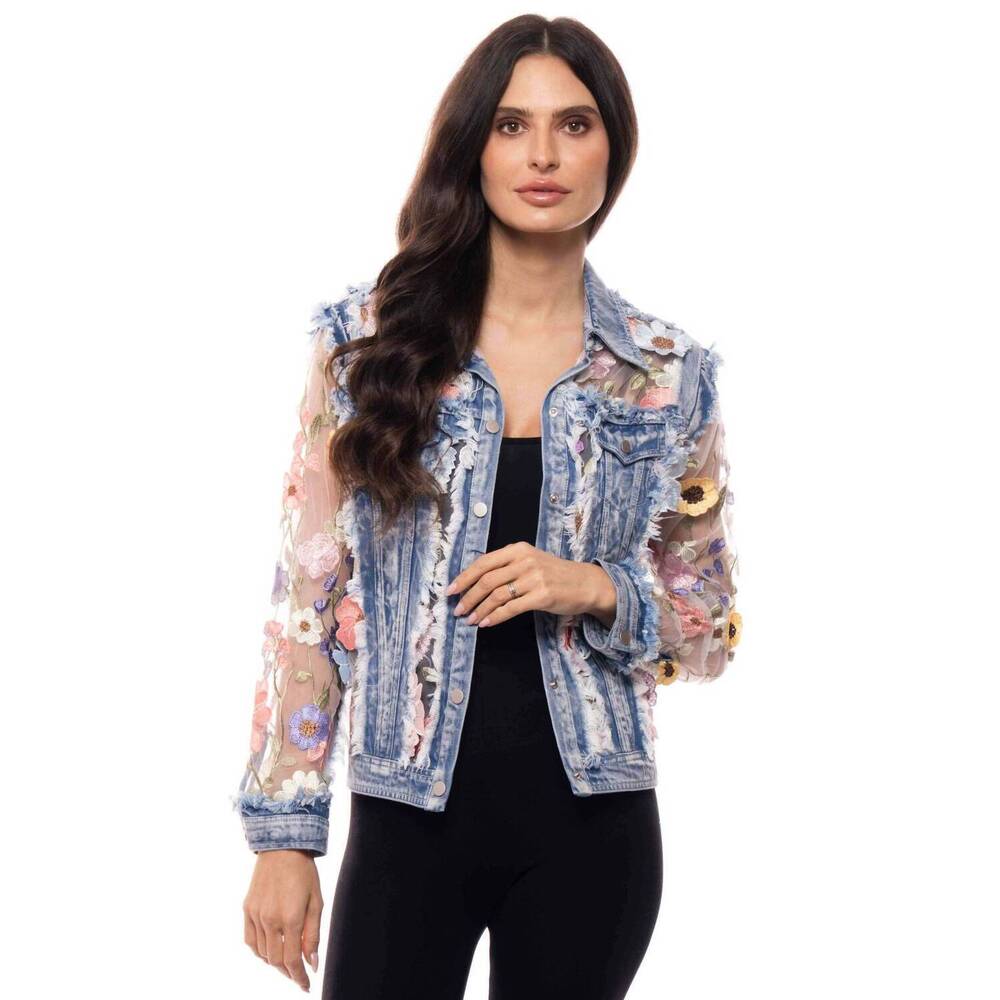 NEW J'ADORE embroidered denim and lace bohemian jacket in spring fling